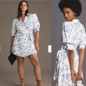 Anthropologie Capri Italy print white blue Maeve wrap dress 1X